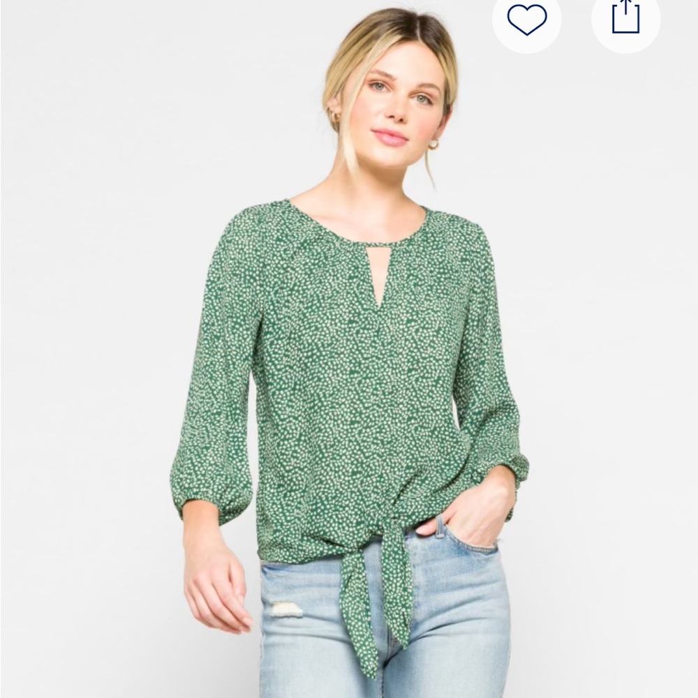 West Kei Casiya tie front blouse green and white